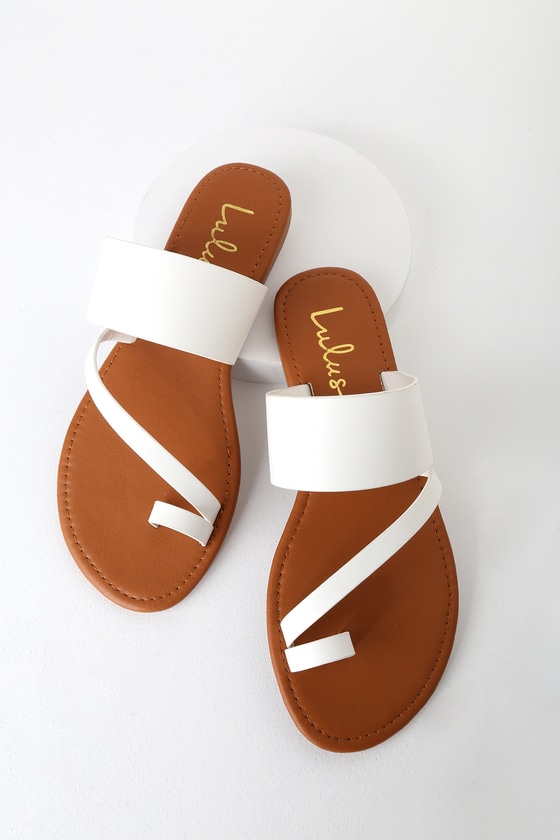 white slip on sandals flat