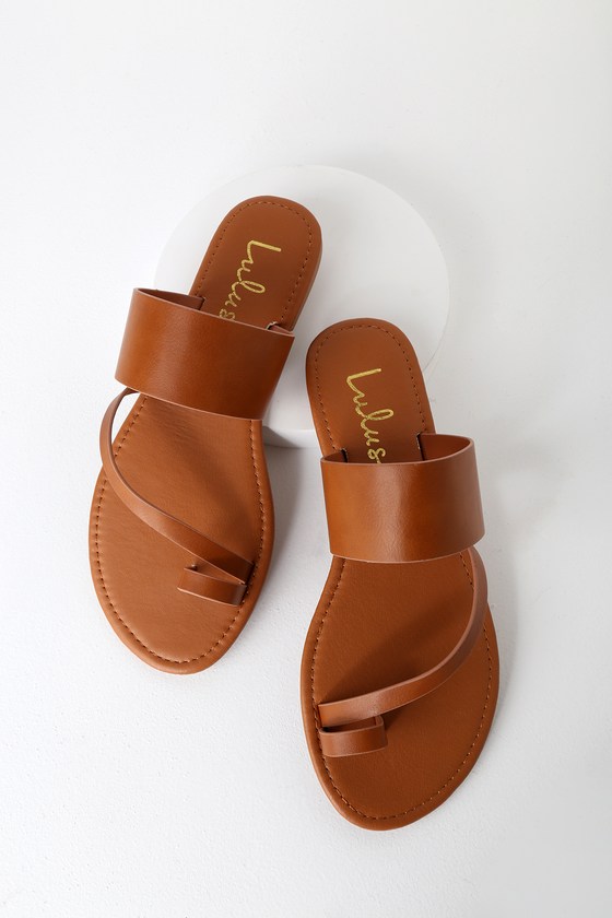 tan leather slip on sandals