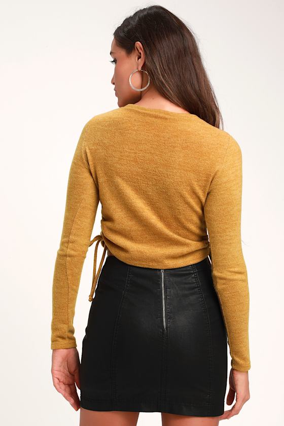 Belleterre Mustard Yellow Ruched Cropped Sweater Top 2