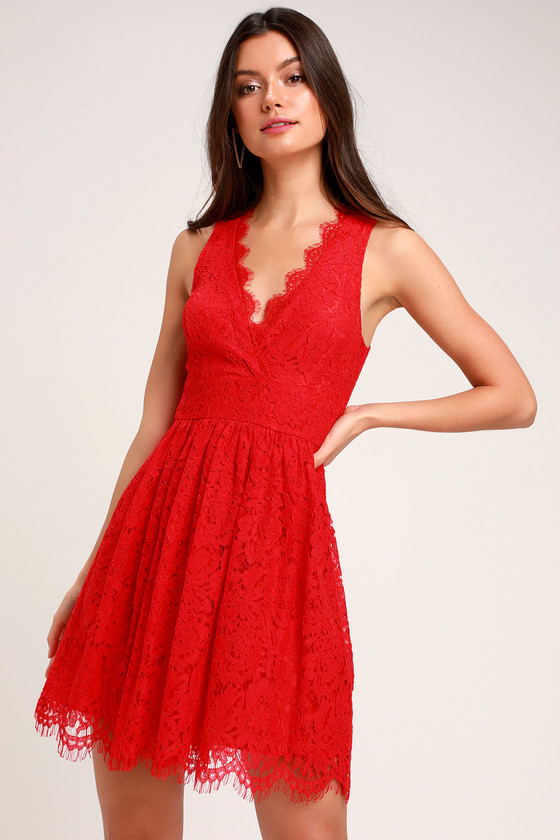 Lovely Red Dress - Red Lace Dress - Red Skater Dress - Lulus