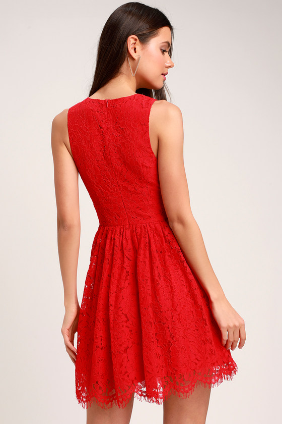 Lovely Red Dress - Red Lace Dress - Red Skater Dress