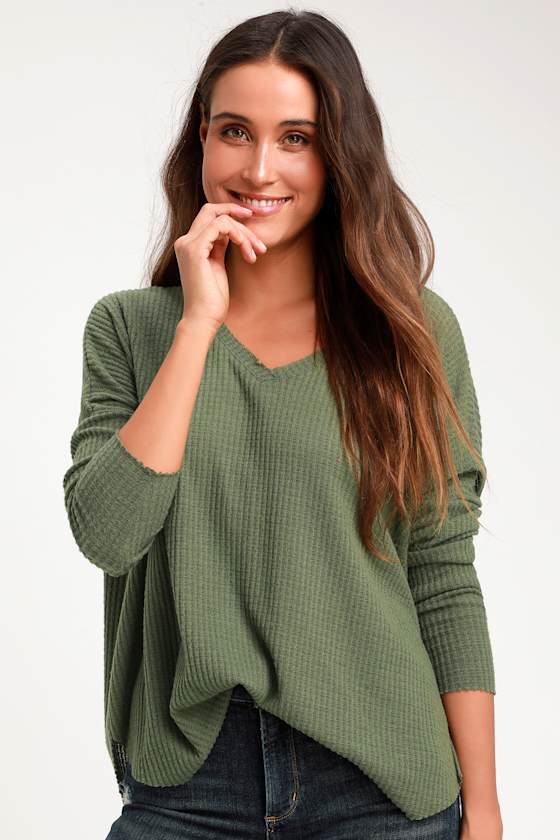 Only For You Olive Green Knit Long Sleeve Top 1