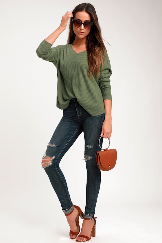 Only For You Olive Green Knit Long Sleeve Top 3