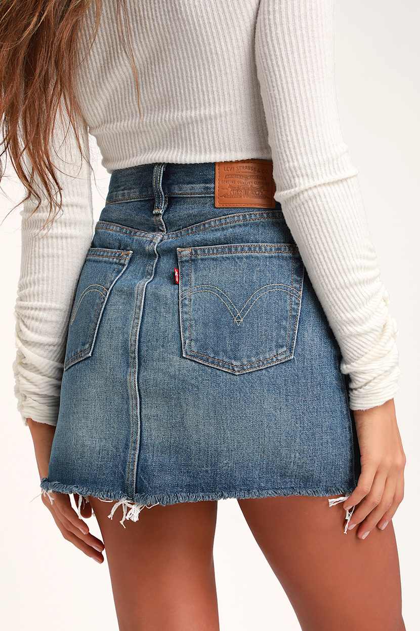 Levi's Deconstructed Skirt - Blue Denim Skirt - Mini Skirt - Lulus