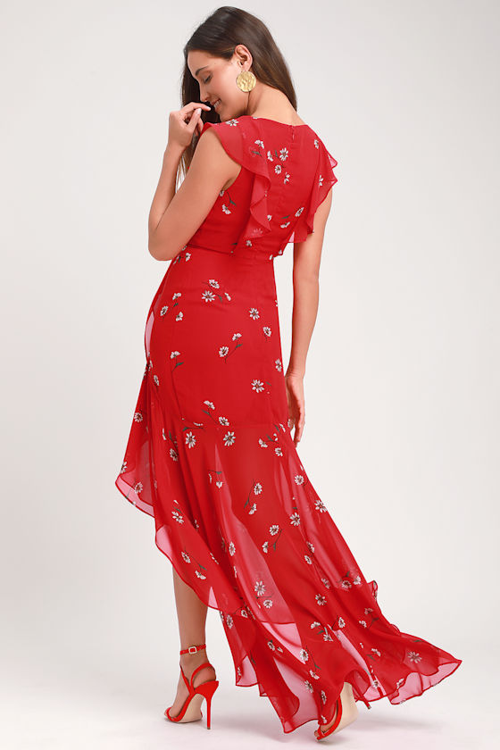 Fondest Desires Red Floral Print Ruffled Maxi Dress 2