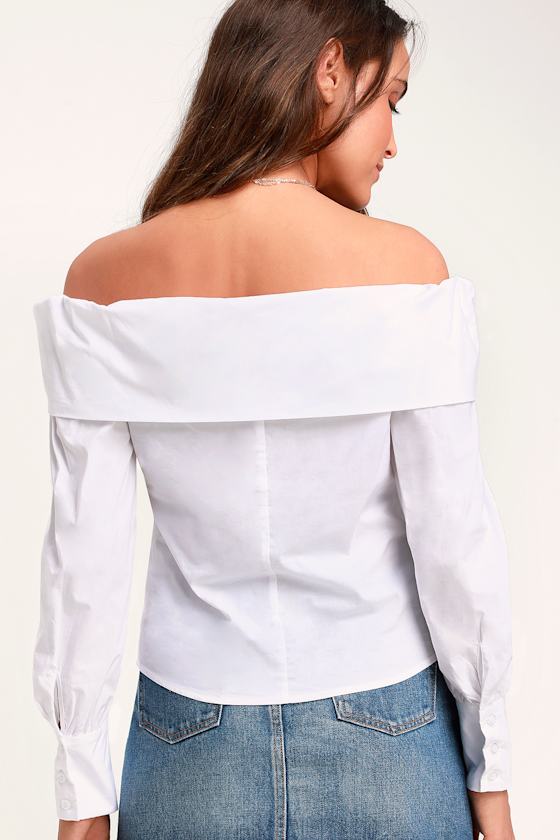 Cute White Top ButtonUp Top White OfftheShoulder Top