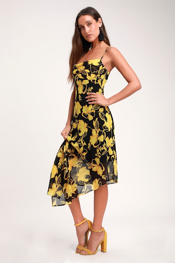 C/MEO On and Off Black Midi Dress Floral Midi Dress Lulus