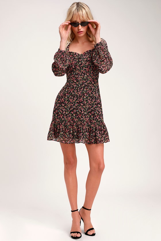 Favorite Flower Black Floral Print Long Sleeve Mini Dress 4