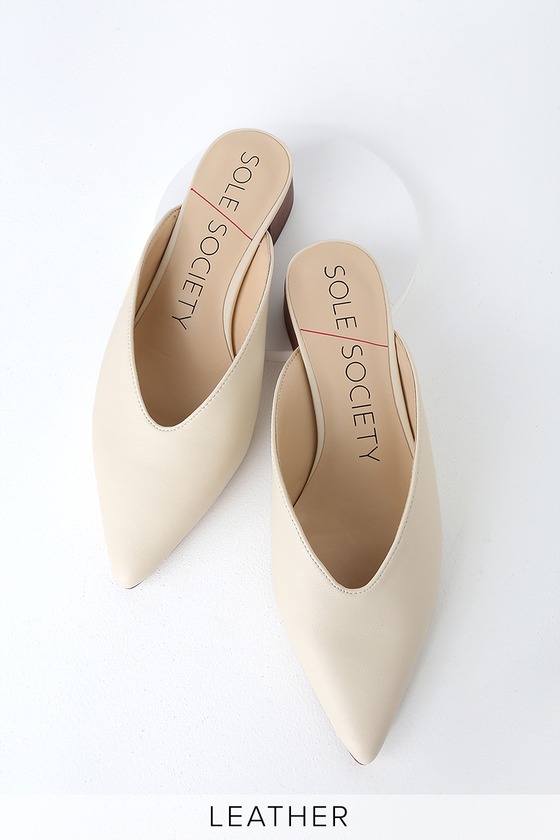 Sole Society Marlessa - Cream Leather Mules - Pointed Toe Mules