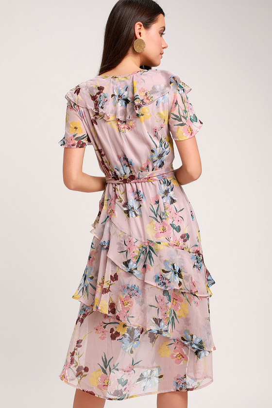 Sunny Mauve Floral Print Ruffled Midi Dress 2