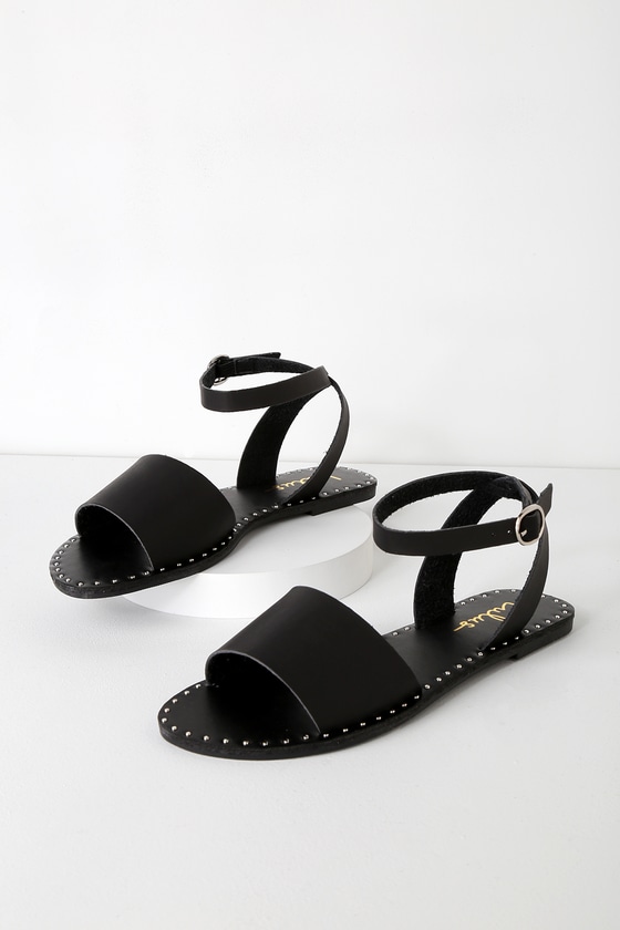 black and white sandals flat