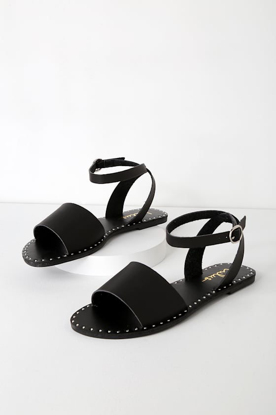 Trendy Black Sandals Studded Sandals Flat Sandals Lulus
