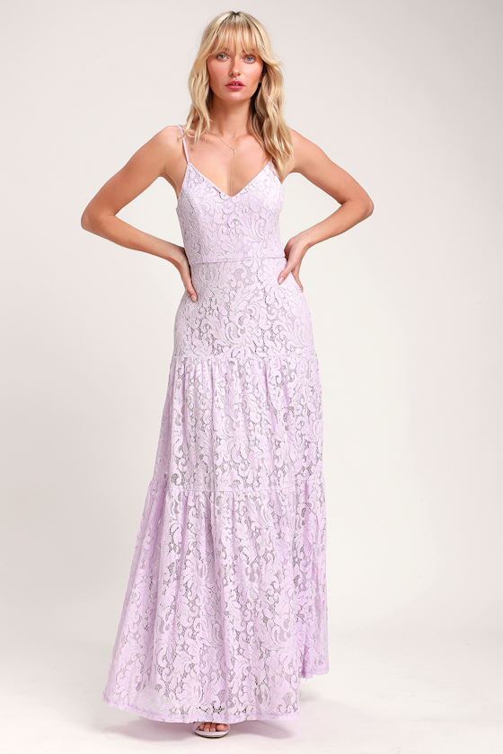 Finely Lavender Lace Tiered Maxi Dress 1