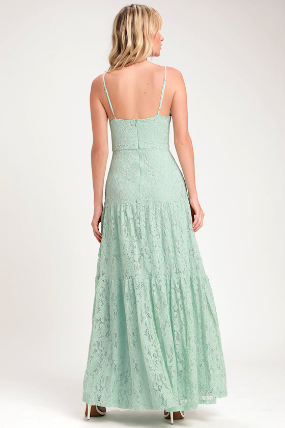 Finely Light Sage Green Lace Tiered Maxi Dress 3