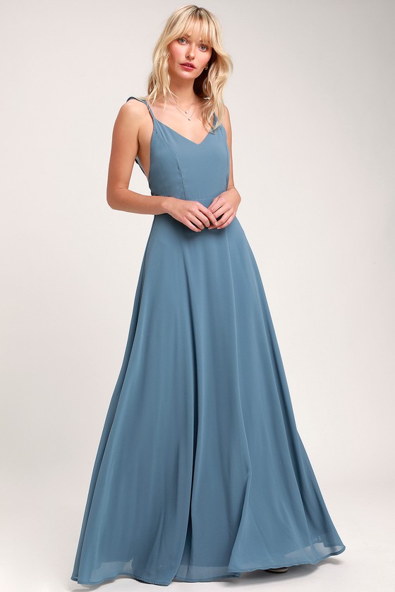 Slate Blue Maxi Dress - Sleeveless 