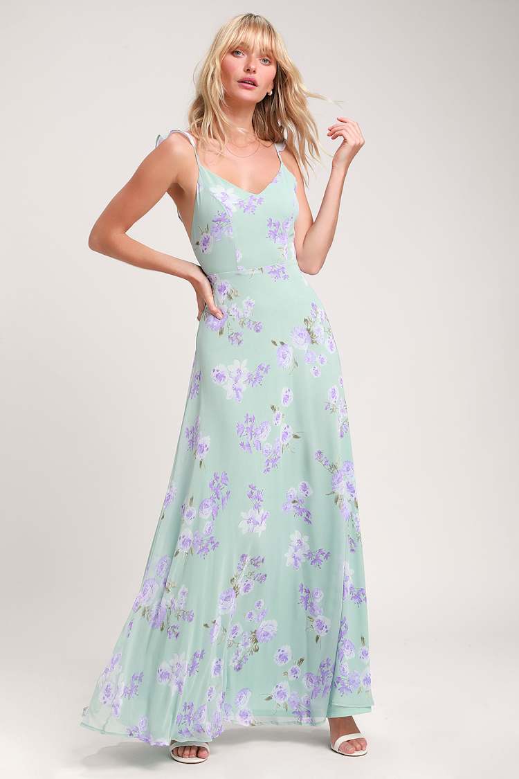 Glam Sage Maxi Dress - Floral Print Dress - Bridesmaid Dress - Lulus