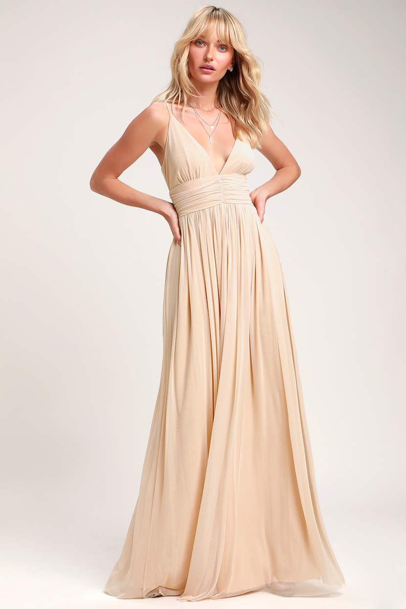 slim fit dress slacks Odette Cream Long Sleeve Formal Maxi Dress main image 1