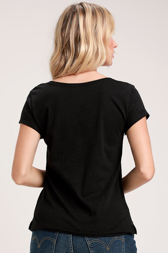 Cute Black T-Shirt - V-Neck T-Shirt - Slub Knit T-Shirt - Lulus
