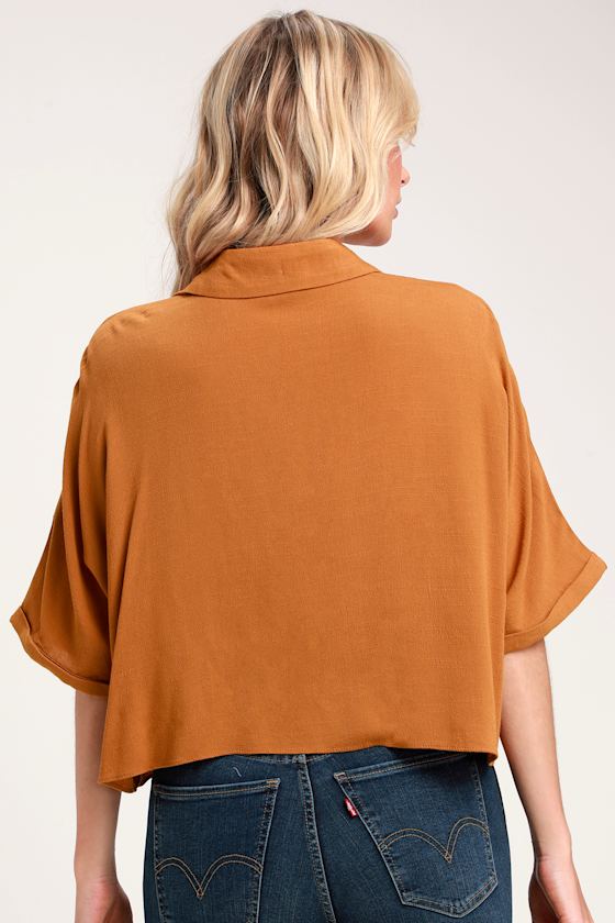 Tie Your Best Dark Yellow Button-Up Tie-Front Top 2