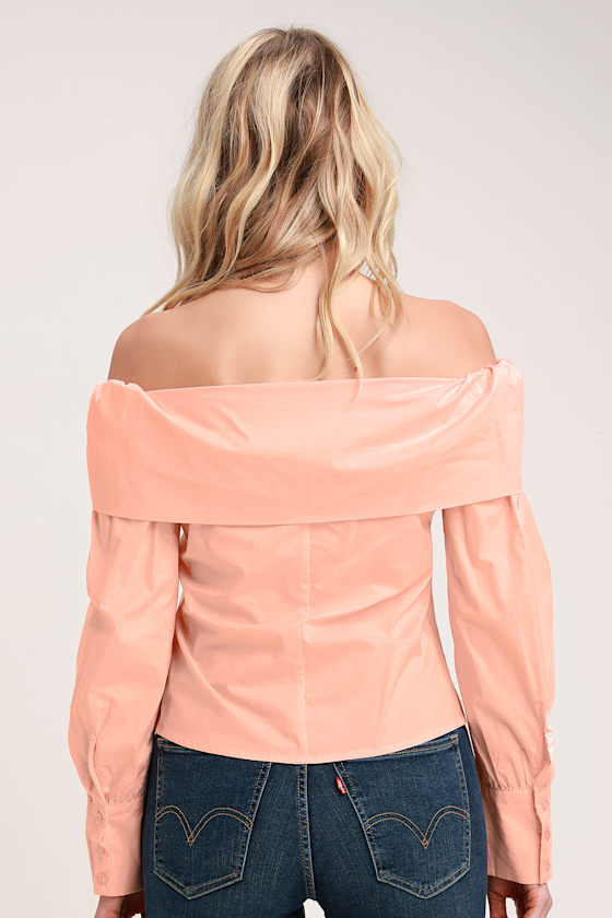 Cute Blush Pink Top ButtonUp Top OfftheShoulder Top