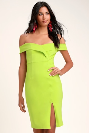 Chic Lime Green Dress - Off-the-Shoulder Dress - Bodycon Dress - Lulus