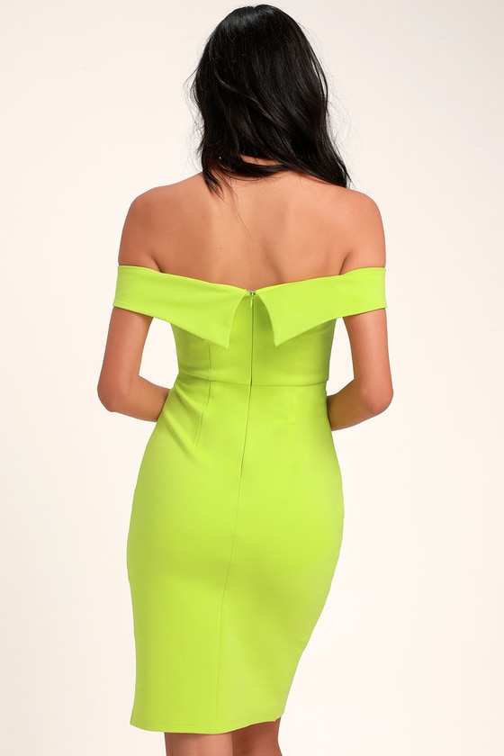 lime green off the shoulder dress