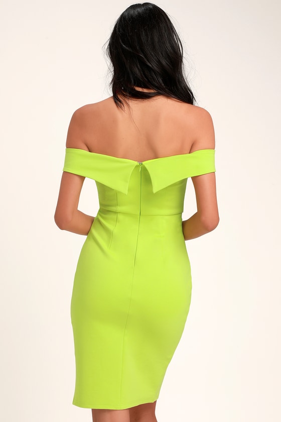 Chic Lime Green Dress - Off-the-Shoulder Dress - Bodycon Dress - Lulus