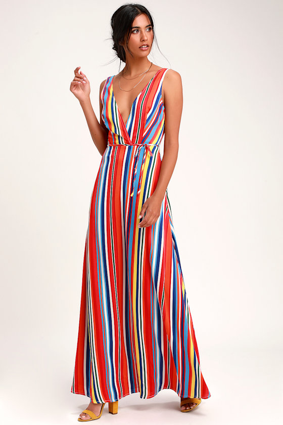 Stunning Rainbow Dress Striped Dress Backless Maxi Dress Lulus