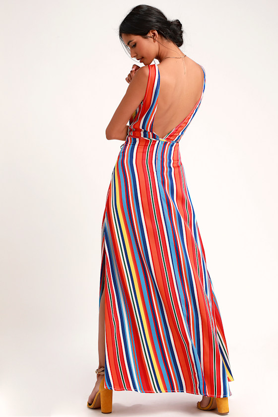 Elianna Rainbow Stripe Backless Maxi Dress 3