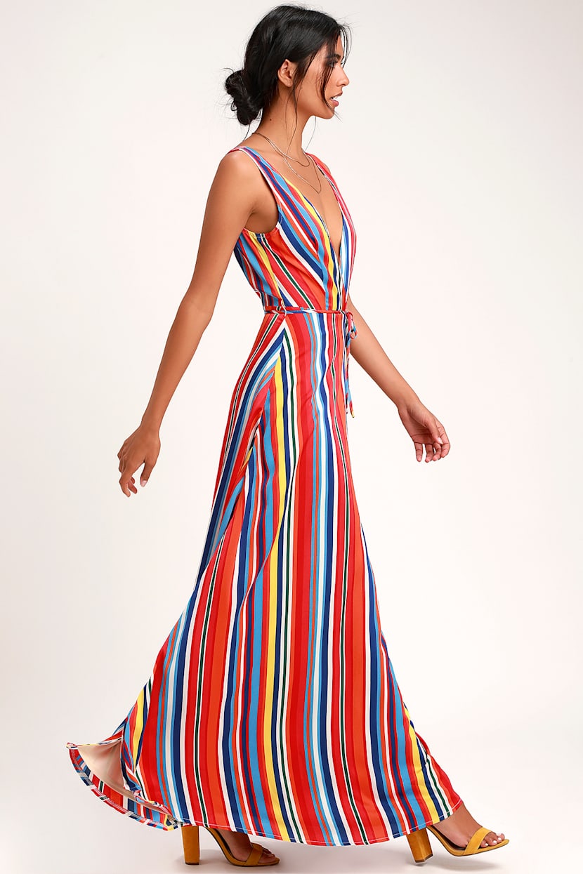 backless striped maxi dress Stunning Rainbow - Dress - Dress brunch dates COLOR:Black Seville Thin Strap Backless off white