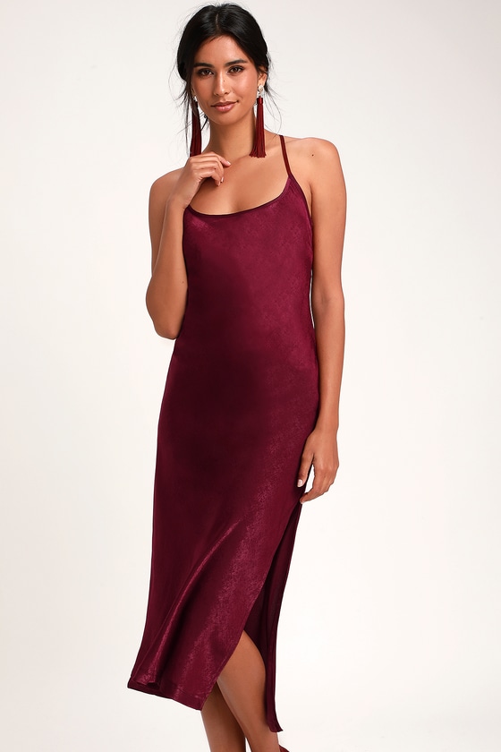 Sexy Burgundy Slip Dress - Satin Slip Dress - Midi Slip Dress - Lulus