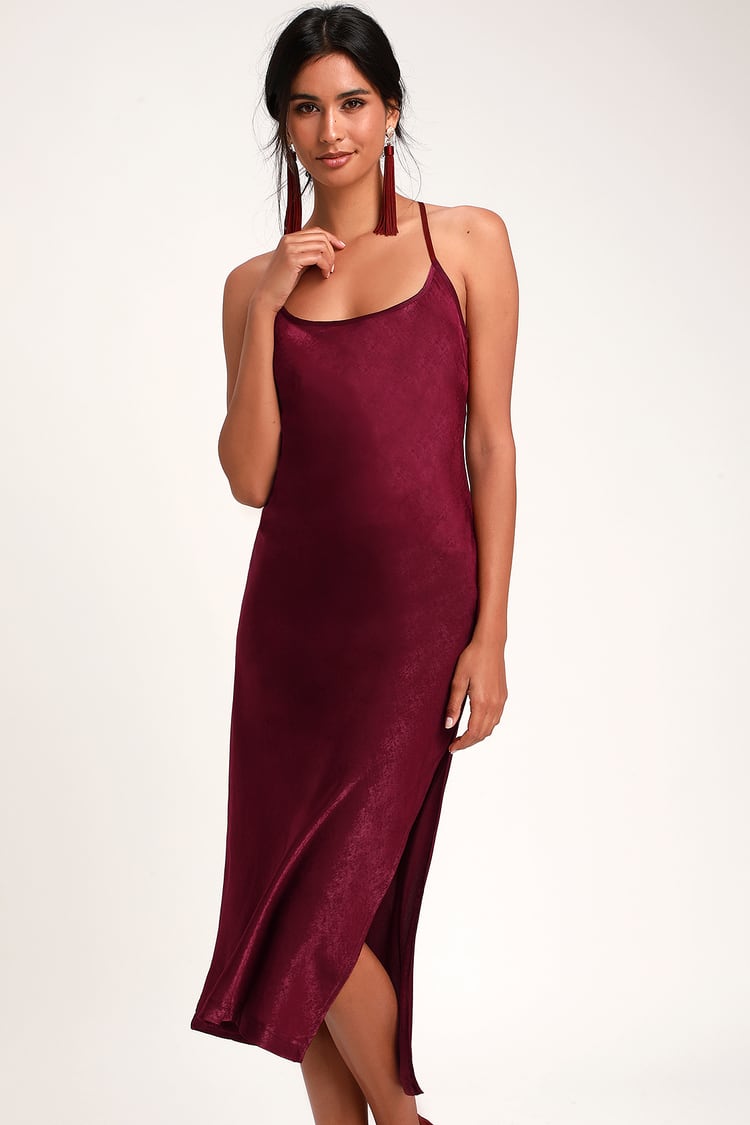 Caulmond Burgundy Satin Midi Slip Dress