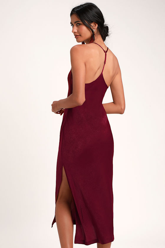 Sexy Burgundy Slip Dress Satin Slip Dress Midi Slip Dress Lulus