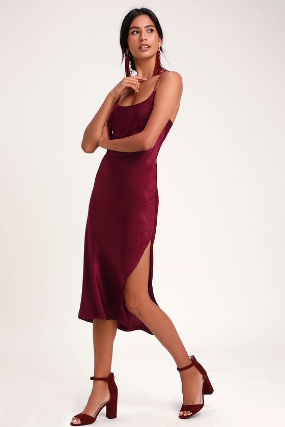 Sexy Burgundy Slip Dress - Satin Slip Dress - Midi Slip Dress