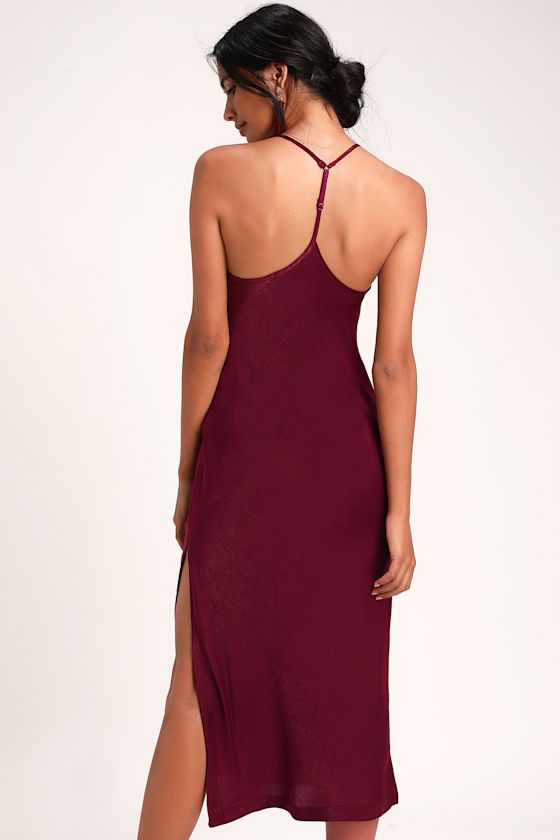 Sexy Burgundy Slip Dress Satin Slip Dress Midi Slip Dress Lulus