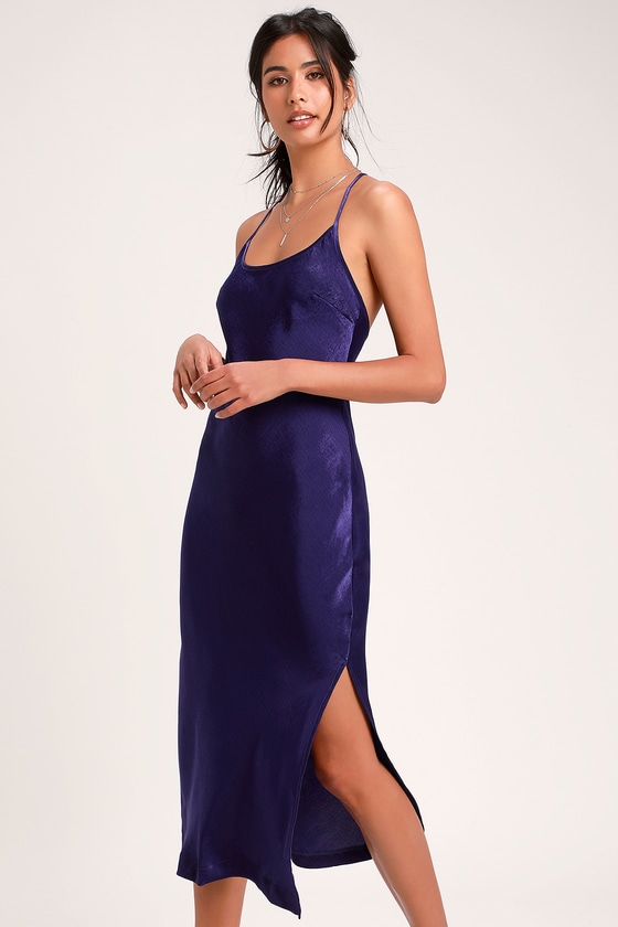 blue silk slip dress