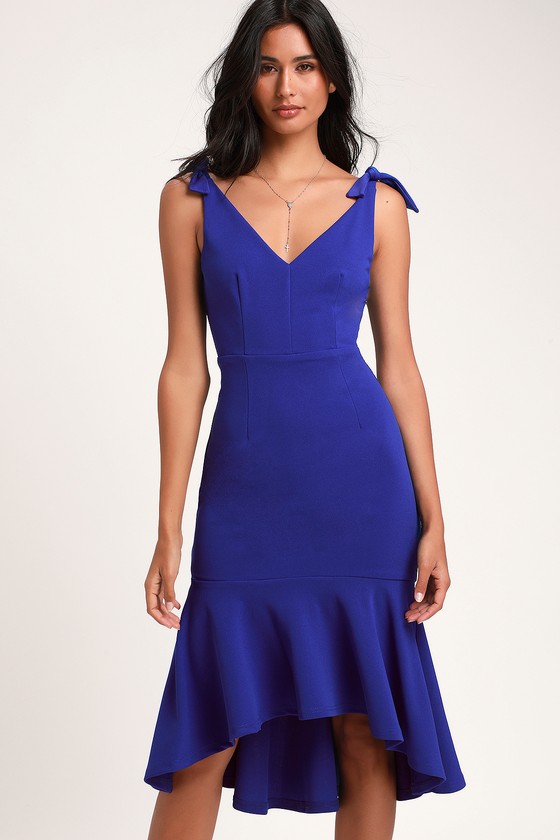 Royal Blue Dress - Midi Dress - Bodycon Dress - Trumpet Hem Dress - Lulus