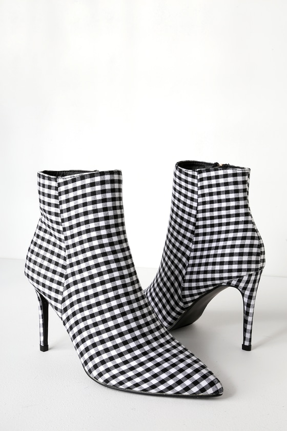 Selenah Black and White Gingham Pointed Toe Ankle Booties