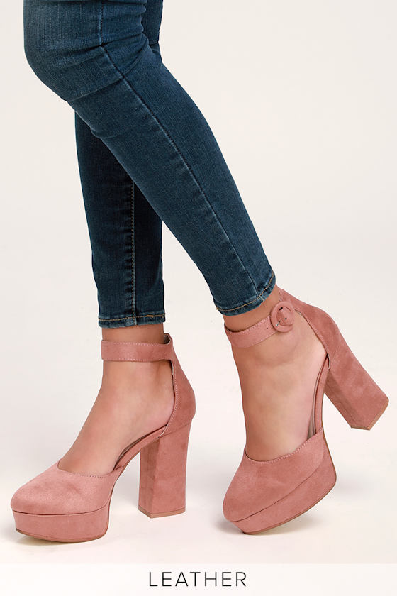 Norie Dusty Rose Suede Leather Platform Heels 1