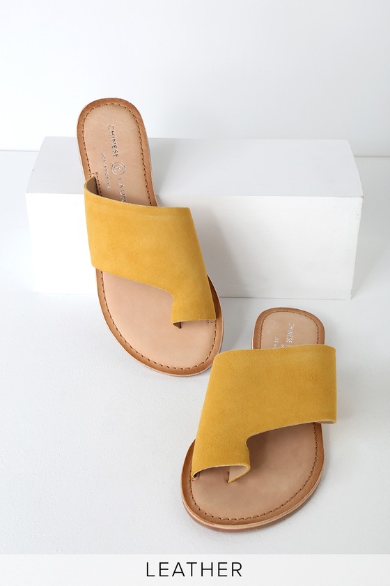 Yellow Suede Sandals - Lulus