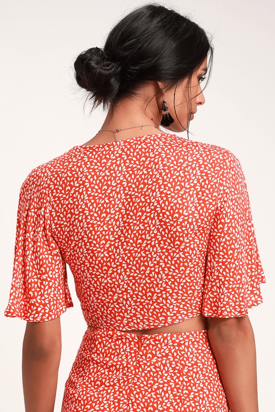 red floral tie front dress