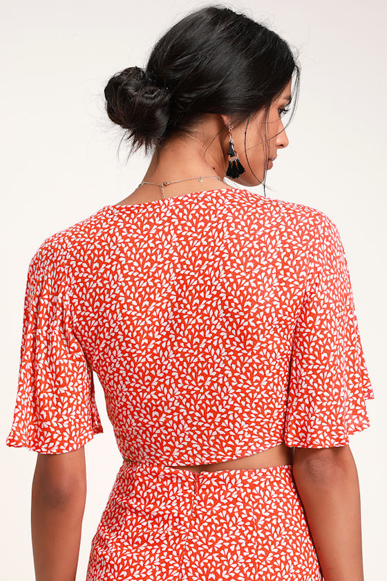 Rose Red Boho Floral Print Crop Top main image 0