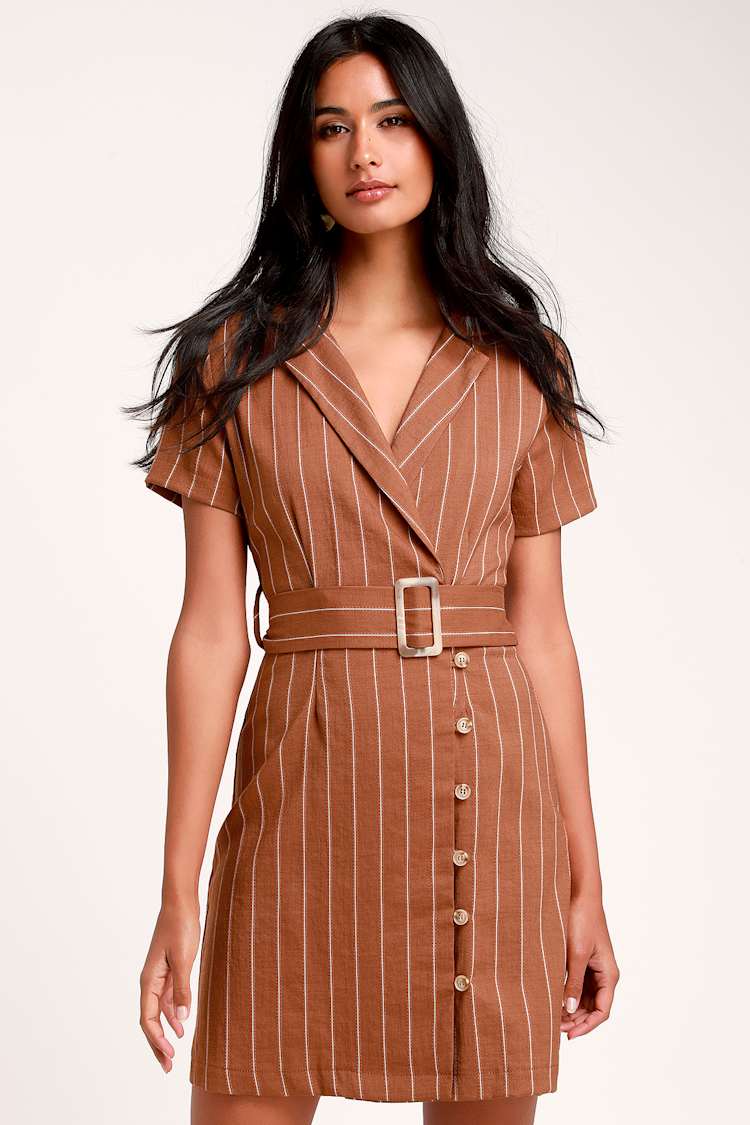 brown striped shirt dress Buy Brown/White Stripe Linen Blend Button Back Mini T-Shirt Dress from Next USA
