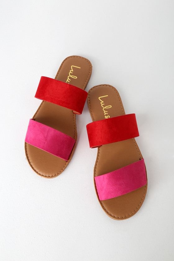 red sandal slides