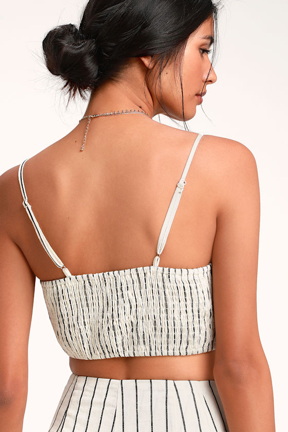 Fairlyn Ivory Striped Tie-Front Crop Top 3