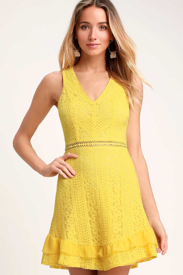 Cute Lace Dress - Yellow Dress - Ruffle Dress - Skater Dress - Lulus Cute Lace Dress - Yellow Dress - Ruffle Dress - Skater Dress - Lulus