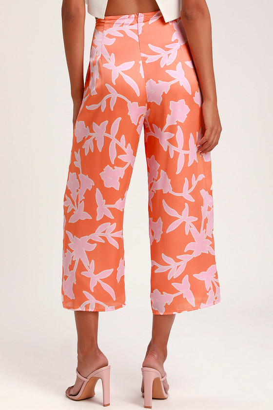 pink satin wide leg pants