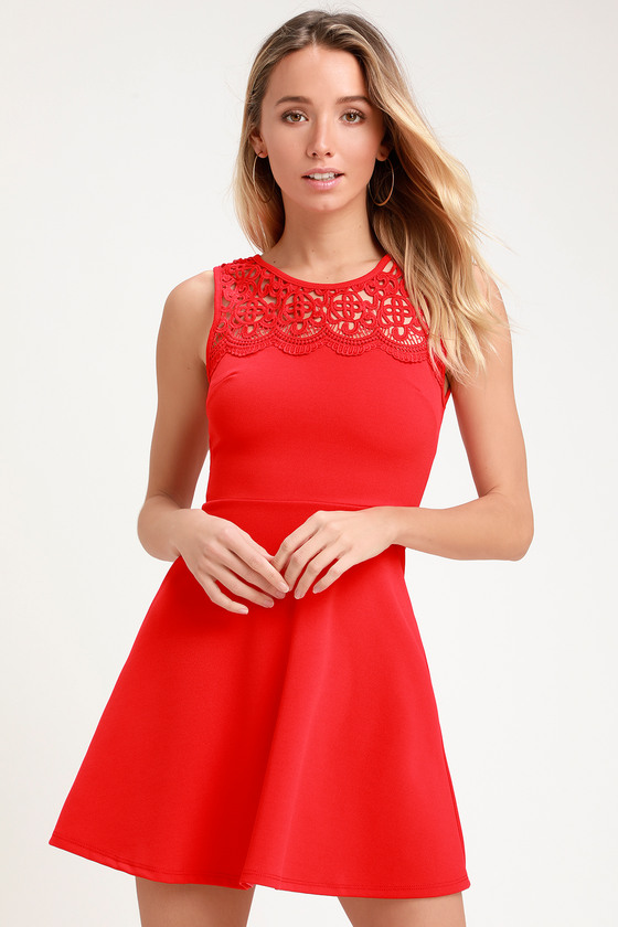 Cute Lace Skater Dress - Red Skater Dress - Little Red Dress - Lulus