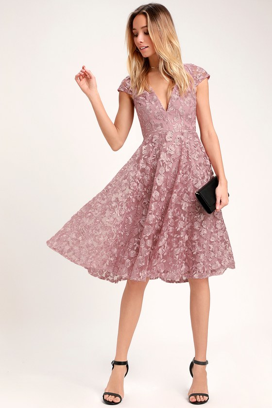 lavender lace midi dress