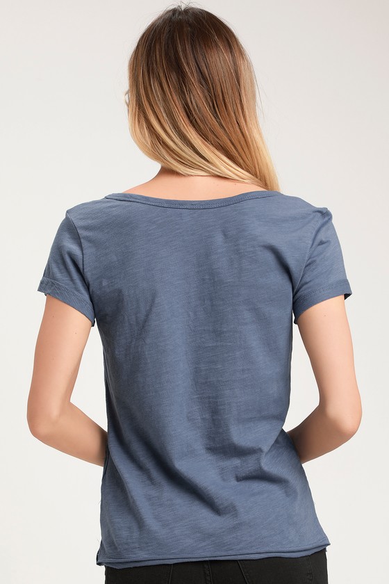 Cute Denim Blue T-Shirt - V-Neck T-Shirt - Slub Knit T-Shirt - Lulus